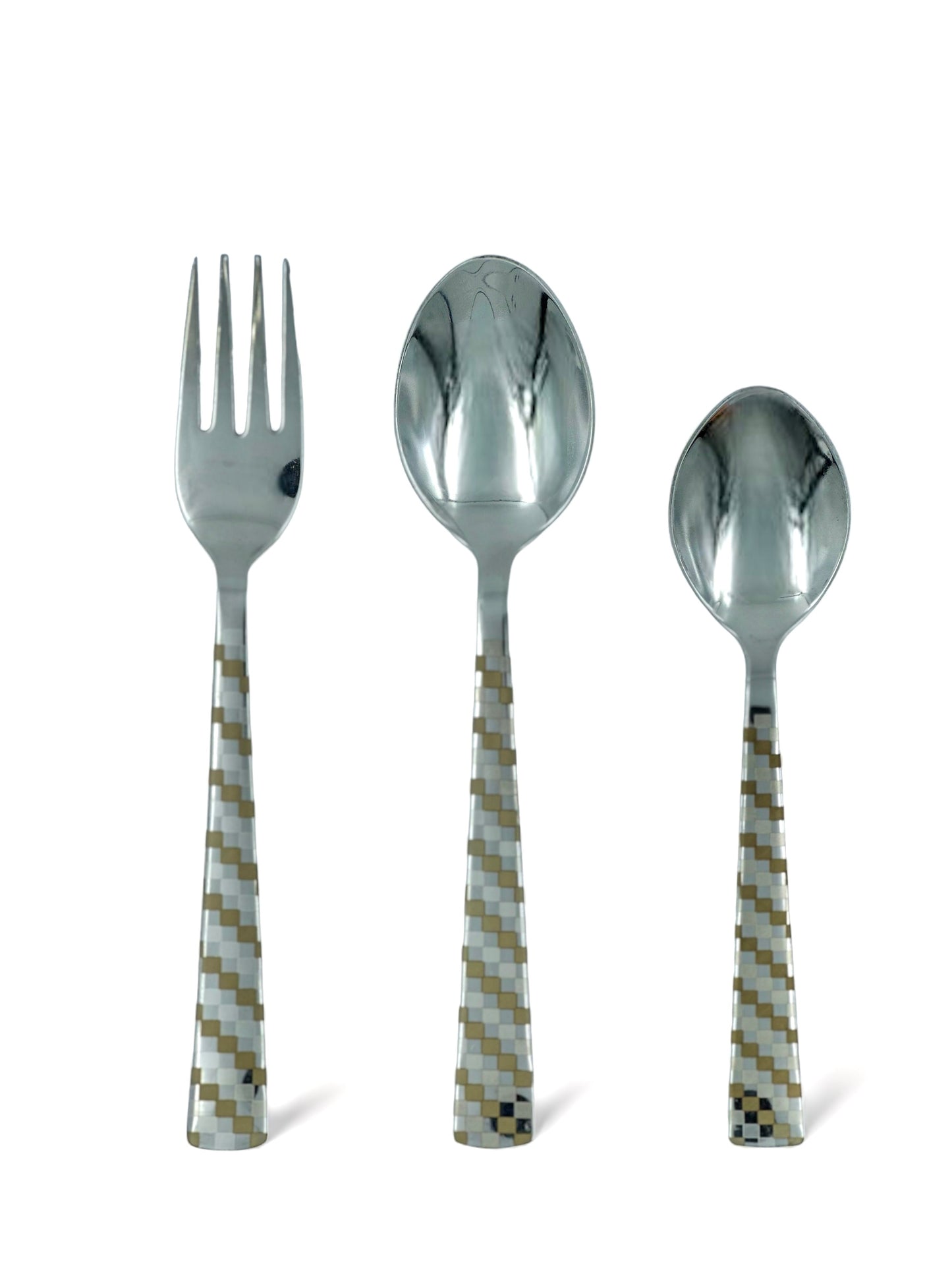 Bhanu Priya - Stainless Steel/Laser Printed Cutlery Set, 25 Pieces (12 baby Spoons, 6 Dessert spoons, 6 Dessert Forks, 1 Stand) - Stylish Dining Table Cutlery