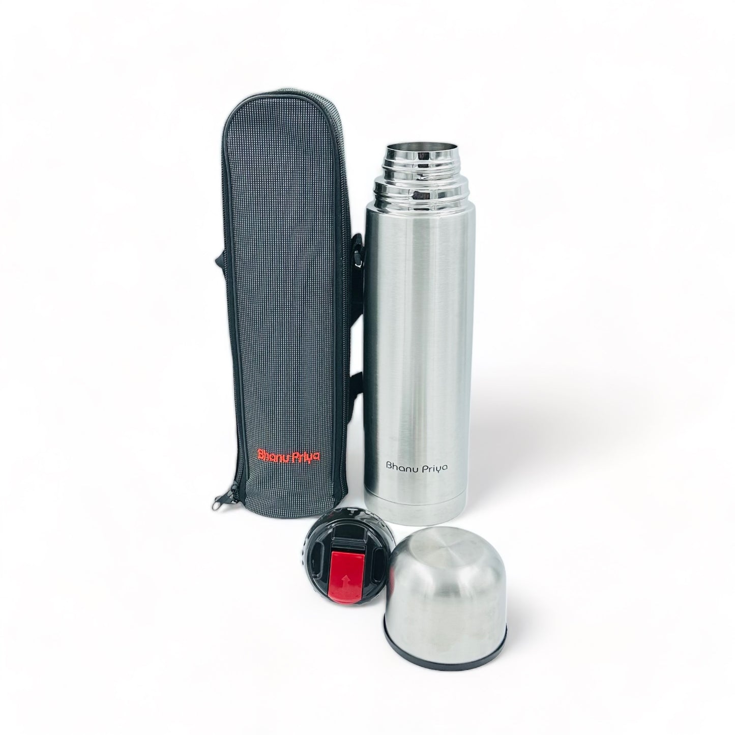 Bhanu Priya - Stainless Steel Vacuum Insulated Water Bottle, 1000ml (1L/34 oz) - Flip Lid, Hot & Cold, Leak-Proof, Silver