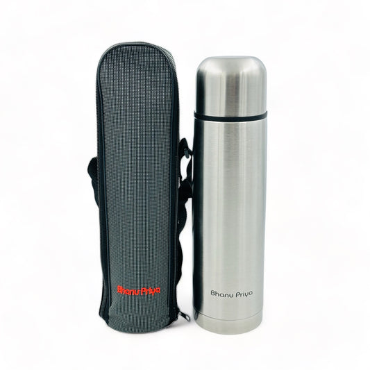 Bhanu Priya - Stainless Steel Vacuum Insulated Water Bottle, 1000ml (1L/34 oz) - Flip Lid, Hot & Cold, Leak-Proof, Silver