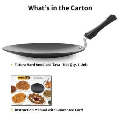 Hawkins Futura 30 cm Tava, Hard Anodised Tawa with Plastic Handle, Black (AT30P)