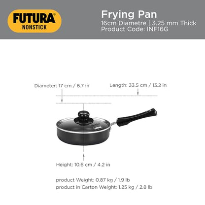 Hawkins Futura 16 cm Frying Pan, Non Stick Fry Pan with Glass Lid, Induction Omelette Pan, Small Frying Pan, Black (INF16G)