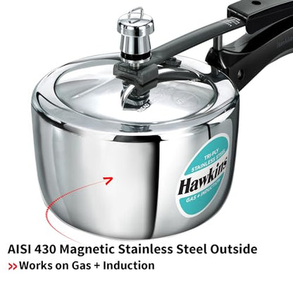 Hawkins Litre Triply Stainless Steel Pressure Cooker, Inner Lid Cooker