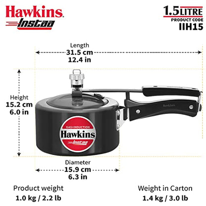 Hawkins Instaa Pressure Cooker, Induction Inner Lid Cooker, Tall Body Hard Anodised Cooker, Best Black Cooker, Black (IIH2T)
