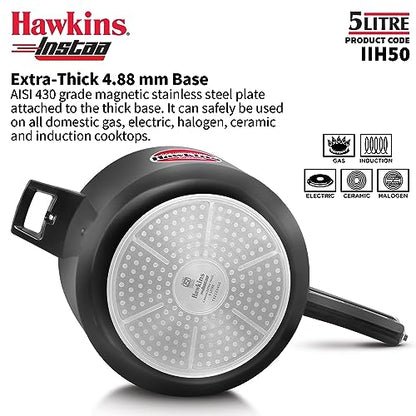 Hawkins Instaa Pressure Cooker, Induction Inner Lid Cooker, Tall Body Hard Anodised Cooker, Best Black Cooker, Black (IIH2T)