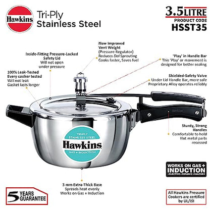 Hawkins Litre Triply Stainless Steel Pressure Cooker, Inner Lid Cooker