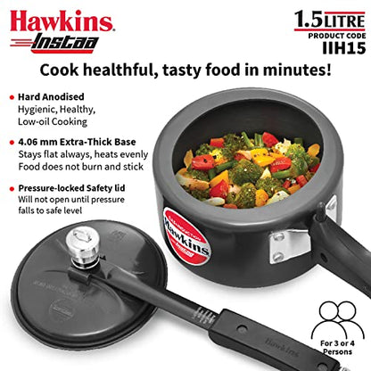 Hawkins Instaa Pressure Cooker, Induction Inner Lid Cooker, Tall Body Hard Anodised Cooker, Best Black Cooker, Black (IIH2T)