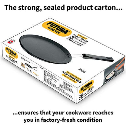Hawkins Futura 26 cm Flat Tava, Non Stick Tawa with Plastic Handle, Tawa with Rim, Pancake Pan, Flat Pan, Black (NFT26P)