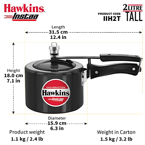 Hawkins Instaa Pressure Cooker, Induction Inner Lid Cooker, Tall Body Hard Anodised Cooker, Best Black Cooker, Black (IIH2T)
