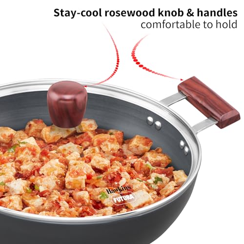 Hawkins Futura 5 Litre Deep Fry Pan, Induction Kadhai, Hard Anodised Kadai with Glass Lid, Black (IAK50G)