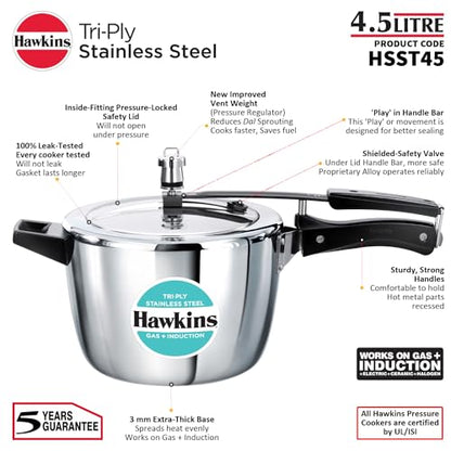 Hawkins Litre Triply Stainless Steel Pressure Cooker, Inner Lid Cooker