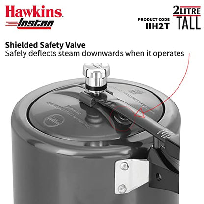 Hawkins Instaa Pressure Cooker, Induction Inner Lid Cooker, Tall Body Hard Anodised Cooker, Best Black Cooker, Black (IIH2T)