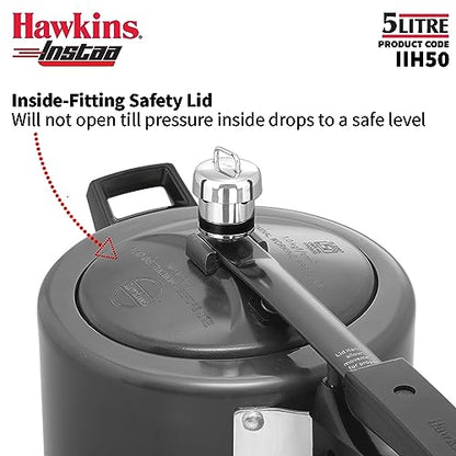 Hawkins Instaa Pressure Cooker, Induction Inner Lid Cooker, Tall Body Hard Anodised Cooker, Best Black Cooker, Black (IIH2T)