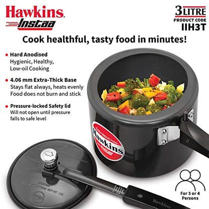Hawkins Instaa Pressure Cooker, Induction Inner Lid Cooker, Tall Body Hard Anodised Cooker, Best Black Cooker, Black (IIH2T)