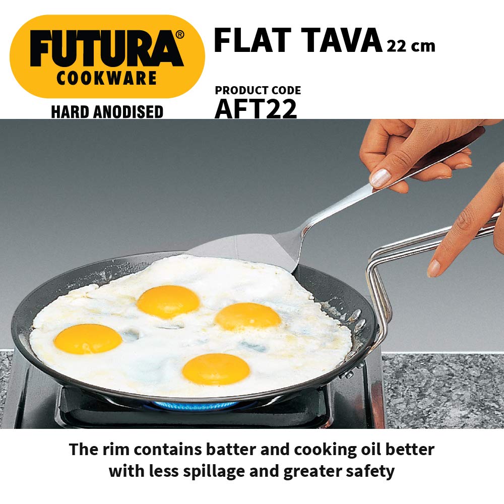 Hawkins Futura Hard Anodised Flat Tava 22 cm, 4.06 mm (Black)