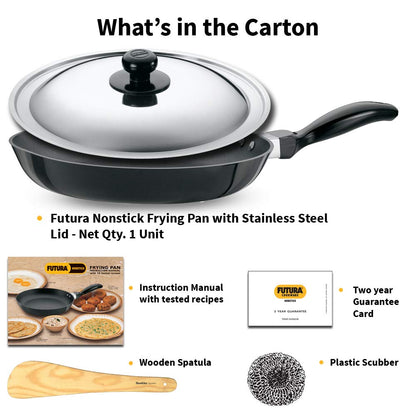 Hawkins Futura 20 cm Frying Pan, Non Stick Fry Pan with Stainless Steel Lid, Small Frying Pan, Black (NF20S)