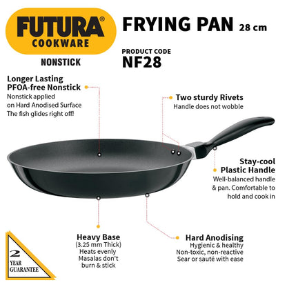 Hawkins Futura 20 cm Frying Pan, Non Stick Fry Pan with Stainless Steel Lid, Small Frying Pan, Black (NF20S)