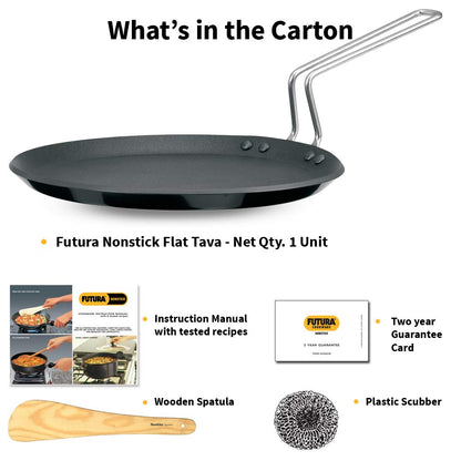 Hawkins Futura 26 cm Flat Tava, Non Stick Tawa with Stainless Steel Handle, Induction Tawa with Rim, Pancake Pan, Flat Pan, Black (INFT26)