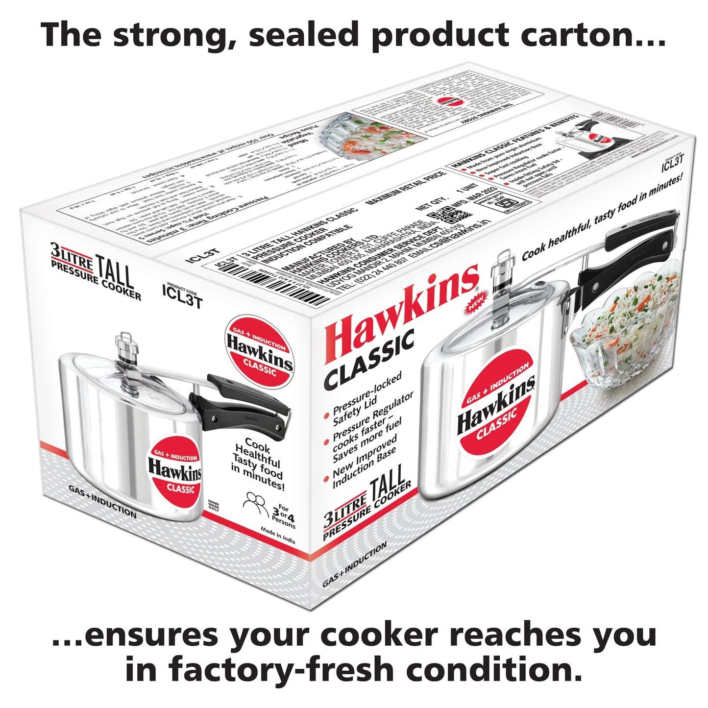 Hawkins Aluminium 3 Litre Classic Pressure Cooker,Induction Inner Lid Cooker,Tall Design Pan Cooker,Best Cooker,Silver(Icl3T)