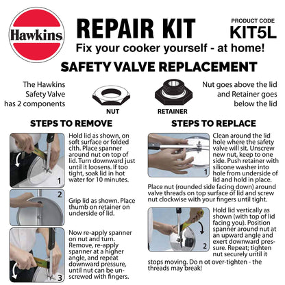 Hawkins Plastic Pressure Cooker Repair Kit With Cooker Gasket, Safety Valve, Body Handles And Spanner (Kit5L), Black Standard, 5 Liter