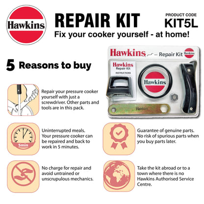 Hawkins Plastic Pressure Cooker Repair Kit With Cooker Gasket, Safety Valve, Body Handles And Spanner (Kit5L), Black Standard, 5 Liter
