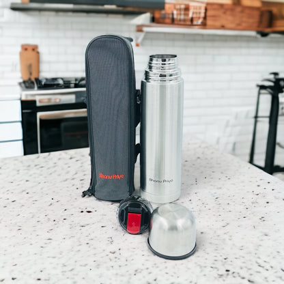 Bhanu Priya - Stainless Steel Vacuum Insulated Water Bottle, 1000ml (1L/34 oz) - Flip Lid, Hot & Cold, Leak-Proof, Silver