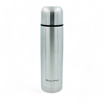 Bhanu Priya - Stainless Steel Vacuum Insulated Water Bottle, 1000ml (1L/34 oz) - Flip Lid, Hot & Cold, Leak-Proof, Silver